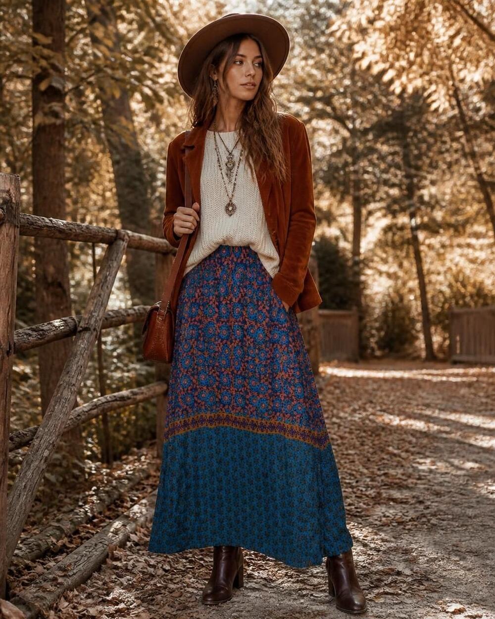 Natural Life Skirt Maxi Boho Blue Pink Rust Floral Fall Country Rayon Prairie L